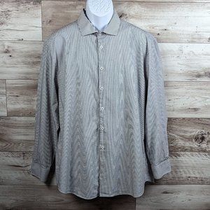 Michelsons London* Men's‎ Long Sleeve Button Down Curved Hem Striped Shirt~ XL